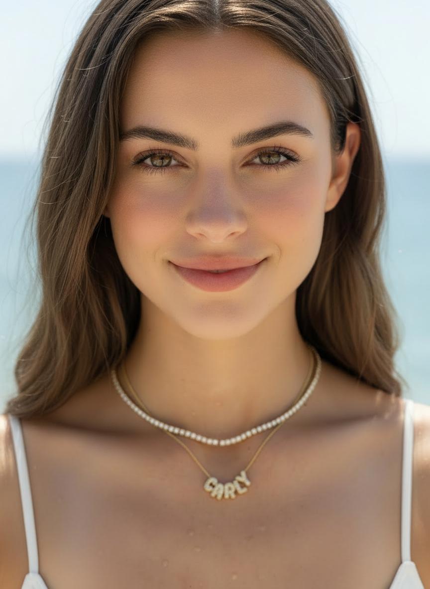 Sparkling or shiny bubble name necklace