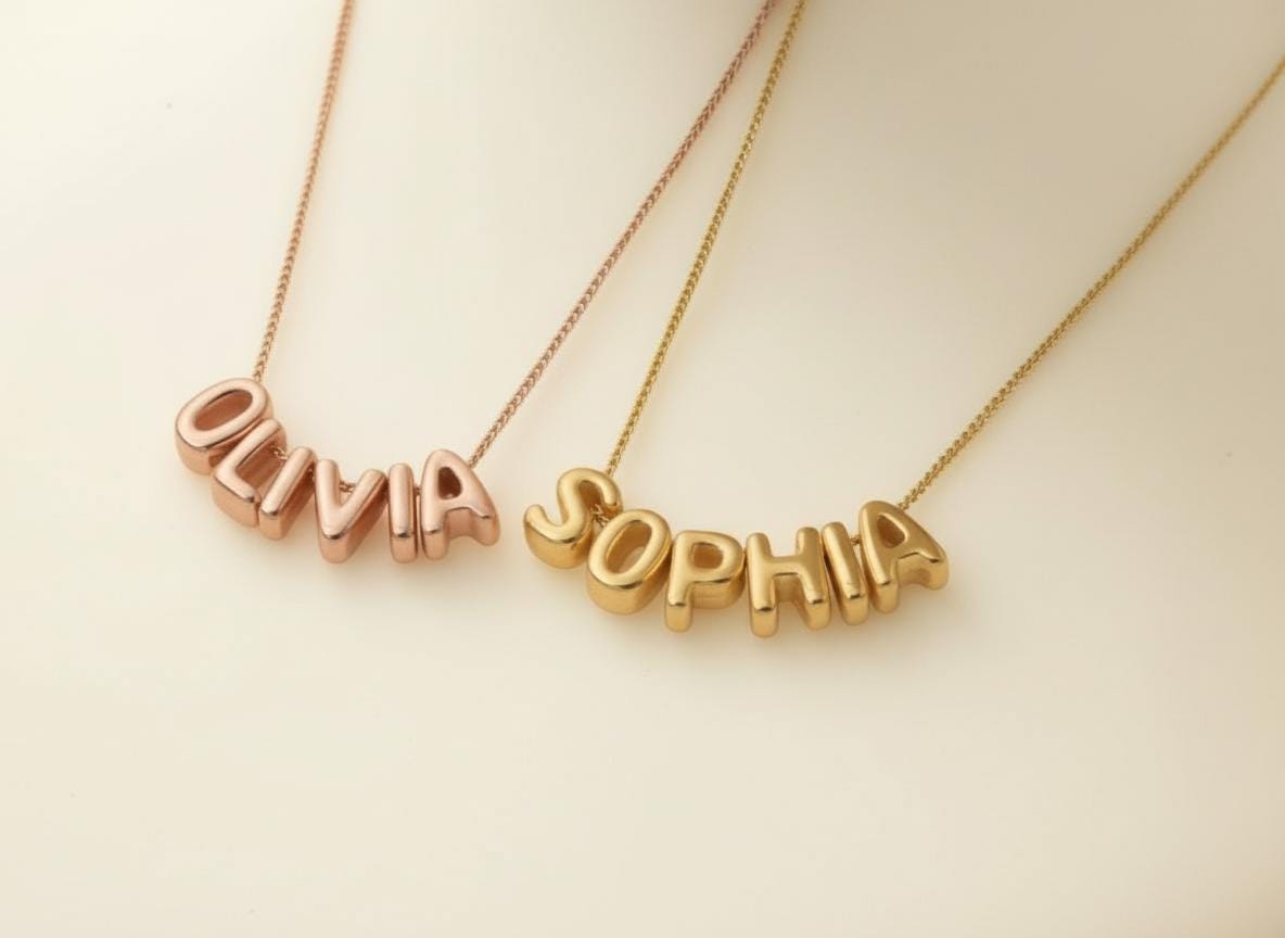 Sparkling or shiny bubble name necklace
