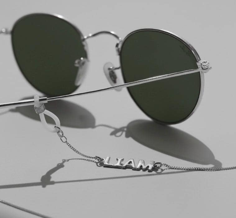 Personalised sunglasses chain with optional evil eye charm