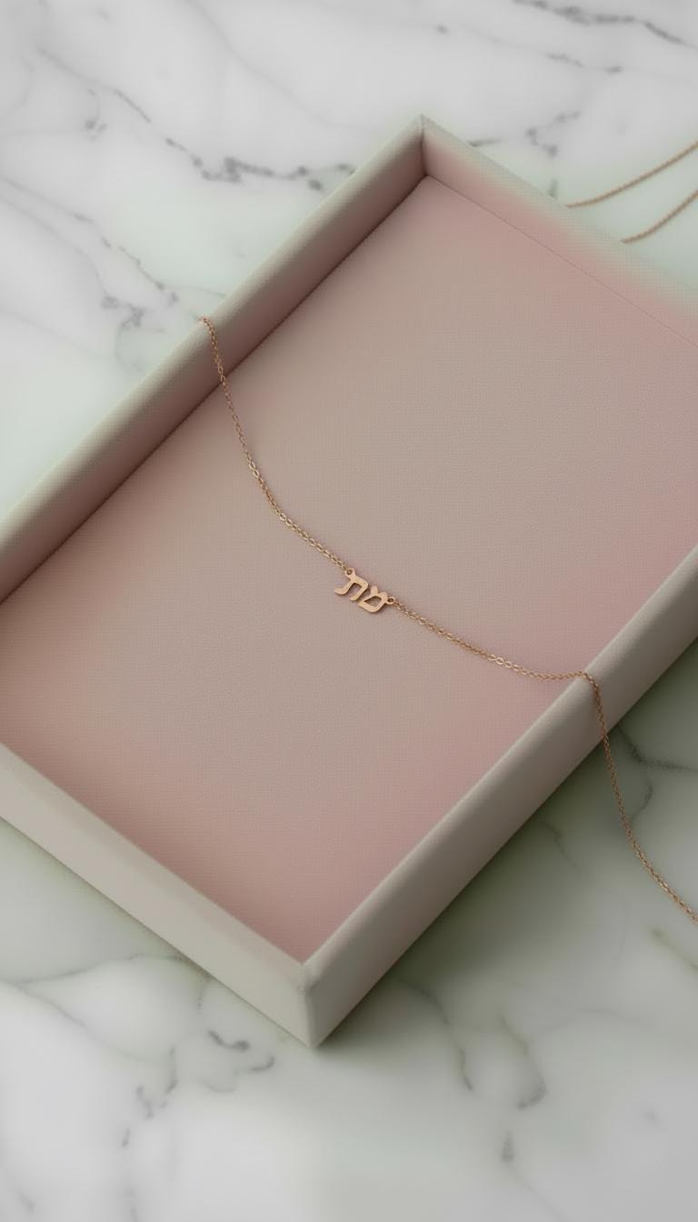 Personalised Hebrew name necklace with optional symbol