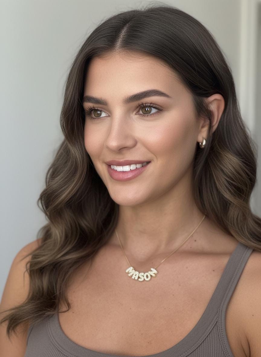 Sparkling or shiny bubble name necklace