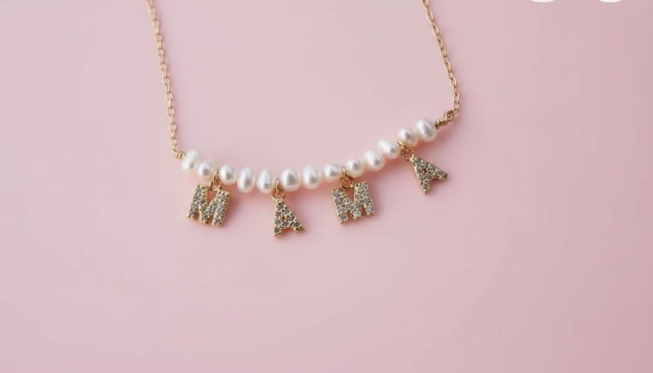 Personalised name necklace with small irregular imitation pearl