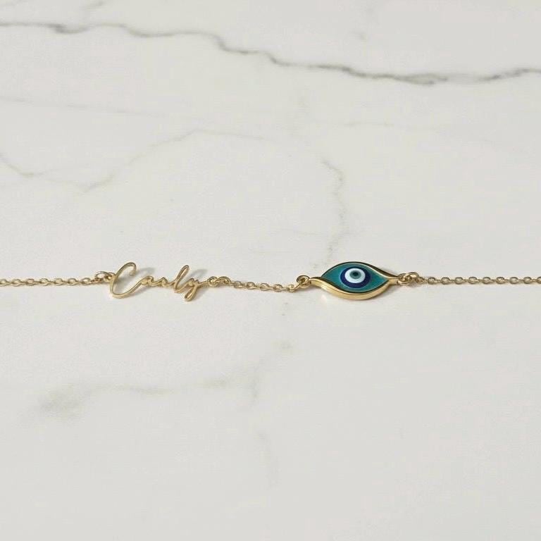 Personalisierte Sonnenbrillenkette mit optionalem bösen Blick-Anhänger