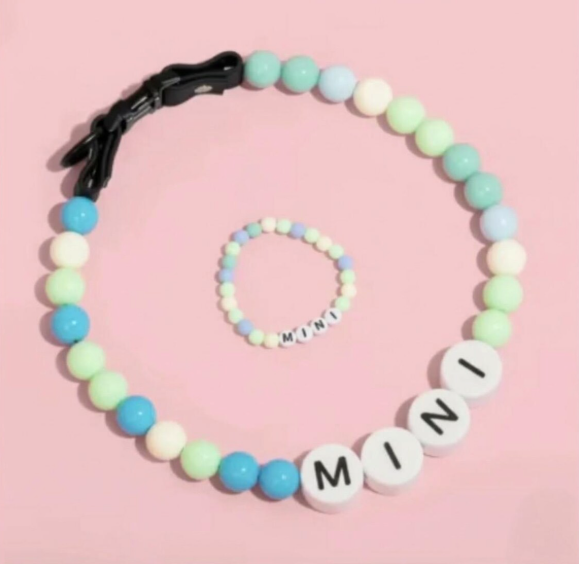 Personalised beaded waterproof dog collar & matching owner bracelet