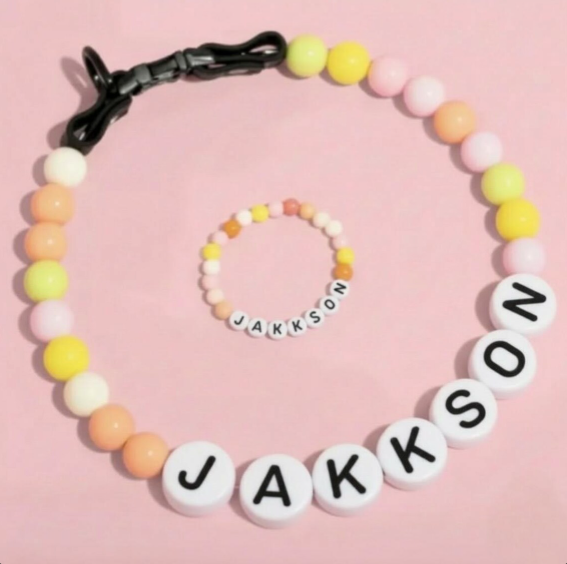 Personalised beaded waterproof dog collar & matching owner bracelet