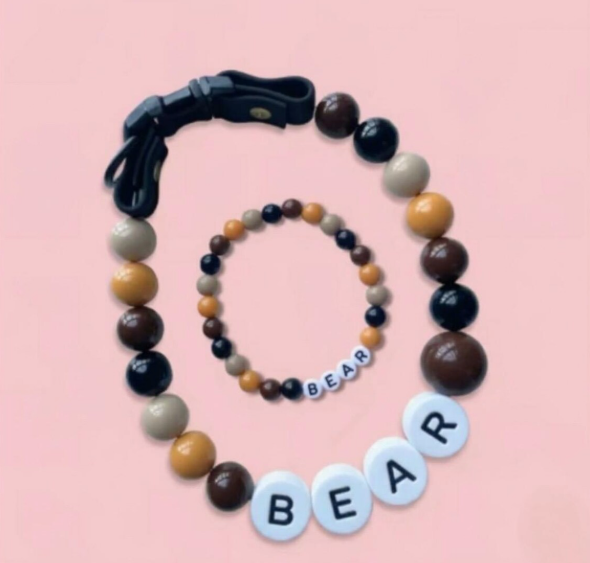 Personalised beaded waterproof dog collar & matching owner bracelet