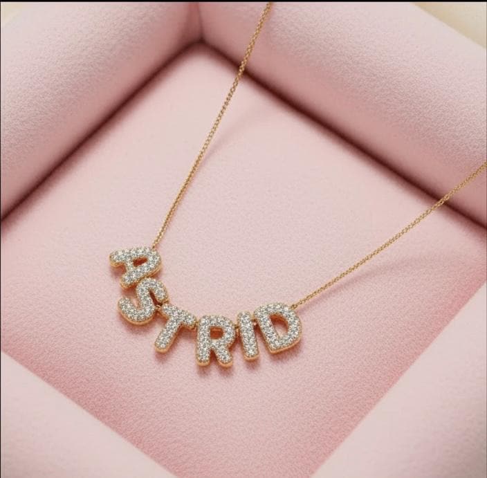 Sparkling or shiny bubble name necklace