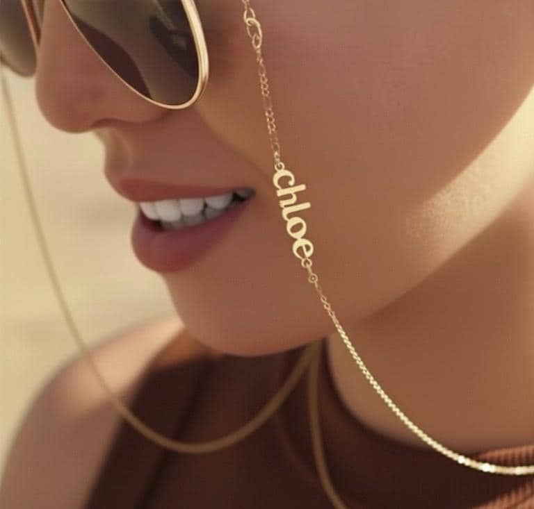 Personalisierte Sonnenbrillenkette mit optionalem bösen Blick-Anhänger