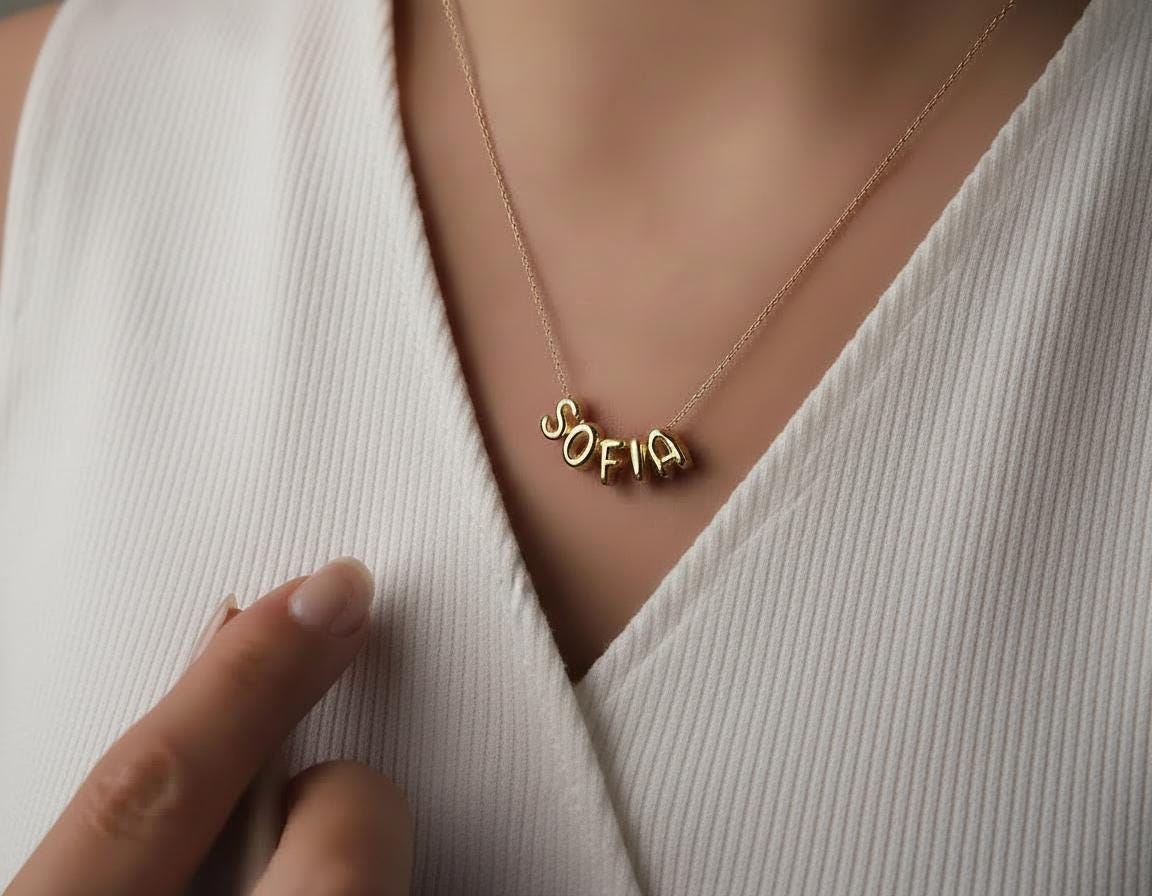 Sparkling or shiny bubble name necklace