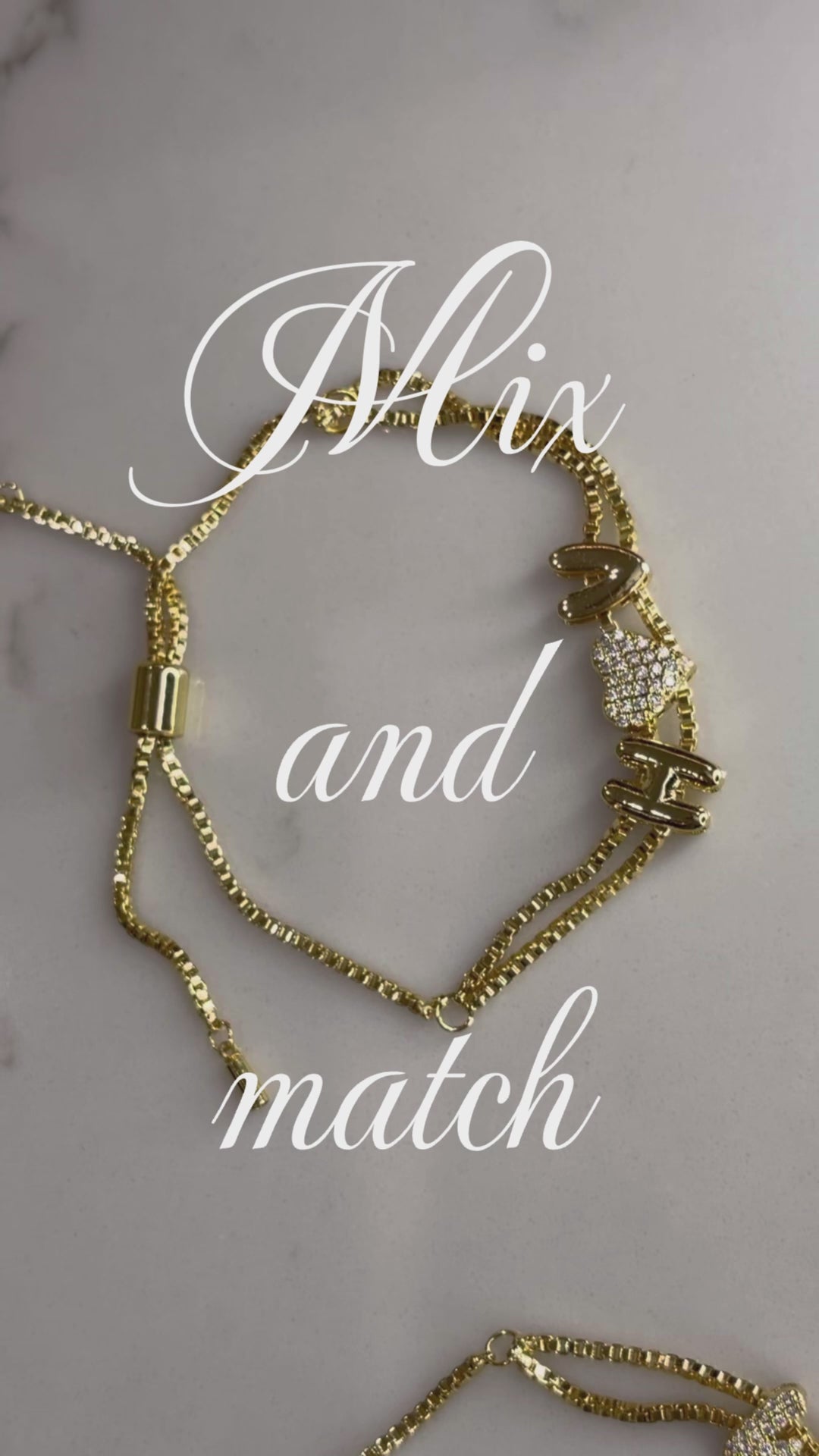 Sparkling or shiny bubble charm personalised gold bracelet